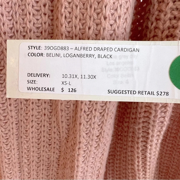 One Grey Day Alfred Draped Open Front Cardigan Bellini Pink Small Cozy Layer NWT - Picture 3 of 4